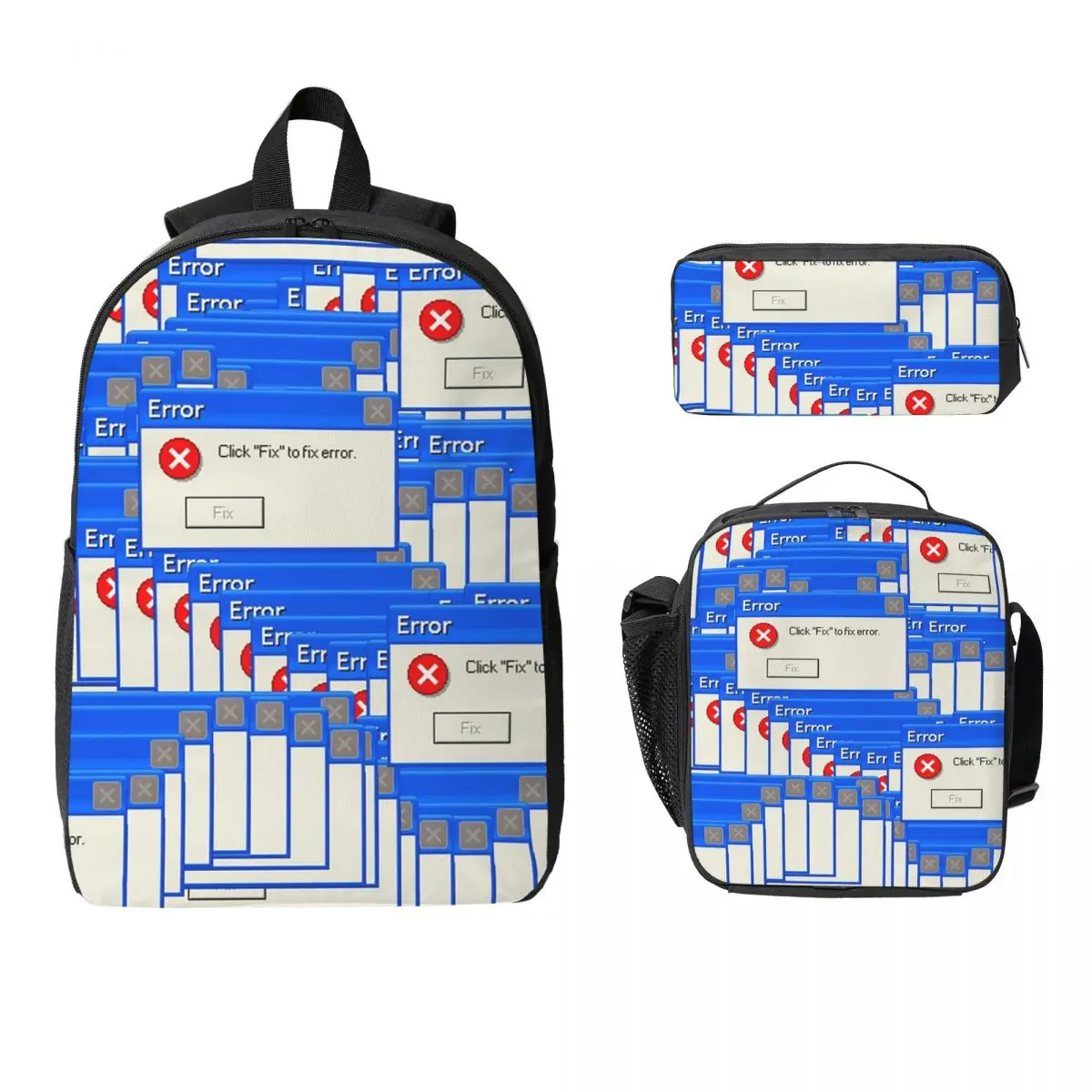 Windows Xp Error Tiled Backpack Boys Girls BookBag School Bag Computer Shoulder Bags 3ps Insulated Lunch Bag Pencil Case