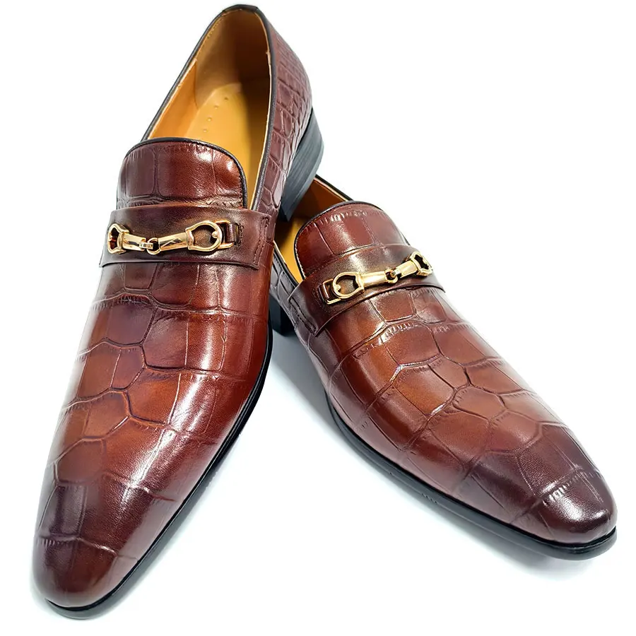 Loafers Dress shoes for man Zapatos De Hombre original elegant brown Crocodile Pattern Leather handmade high quality