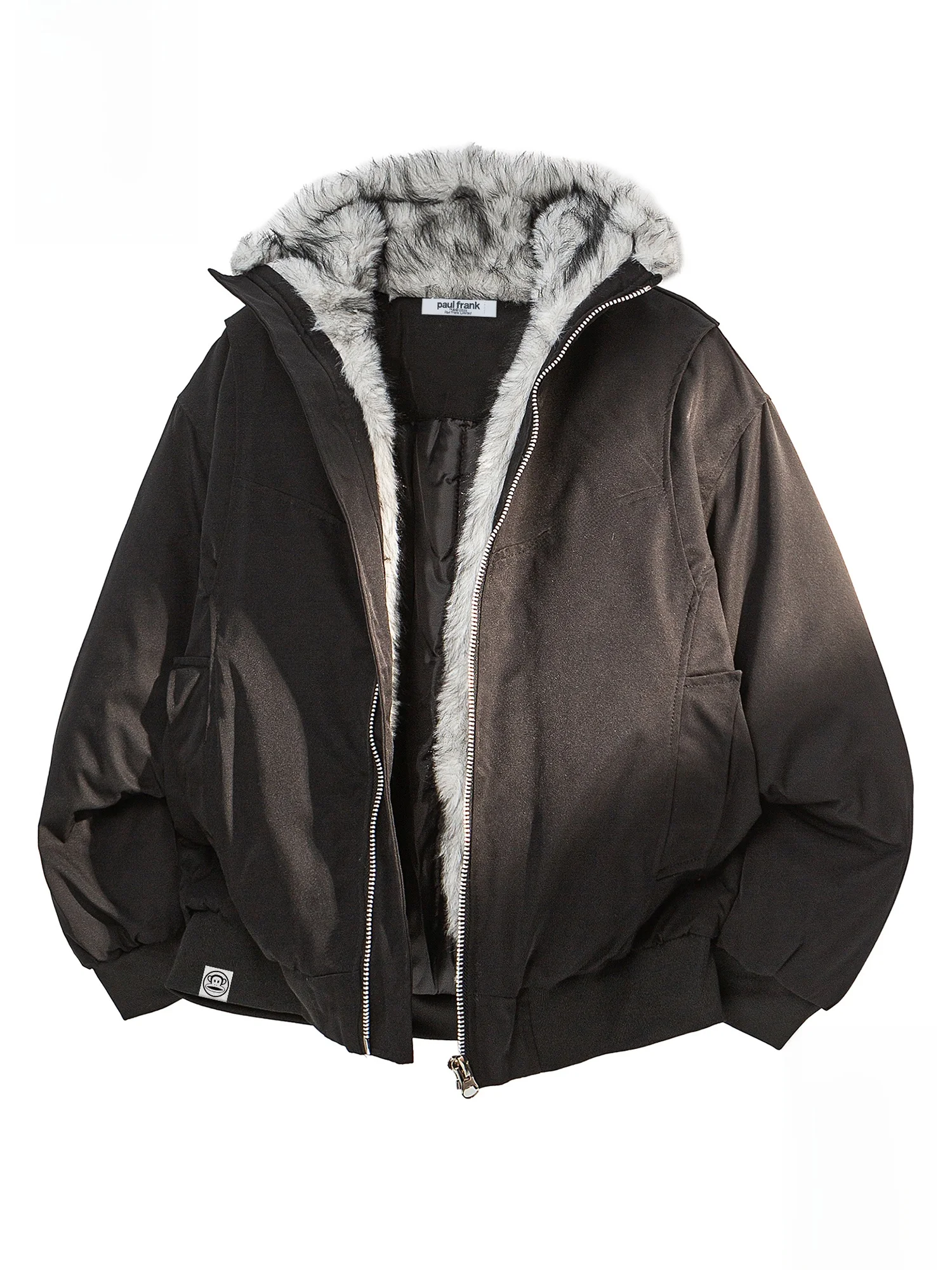 

Зимняя куртка Paul Frank для мужчин: утепленная, повседневная, с меховым воротником, на молнии, с длинными рукавами, из полиэстера, молодежная мода