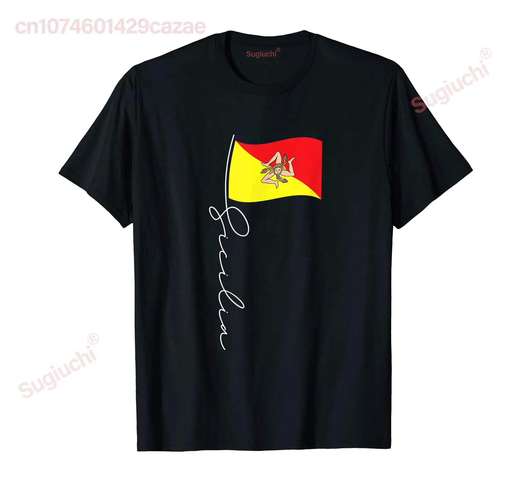 100% Cotton Sicily Signature Flag Pole Elegant Patriotic Sicilian Flag T-Shirt Hip Hop MEN WOMEN UNISEX T Shirts