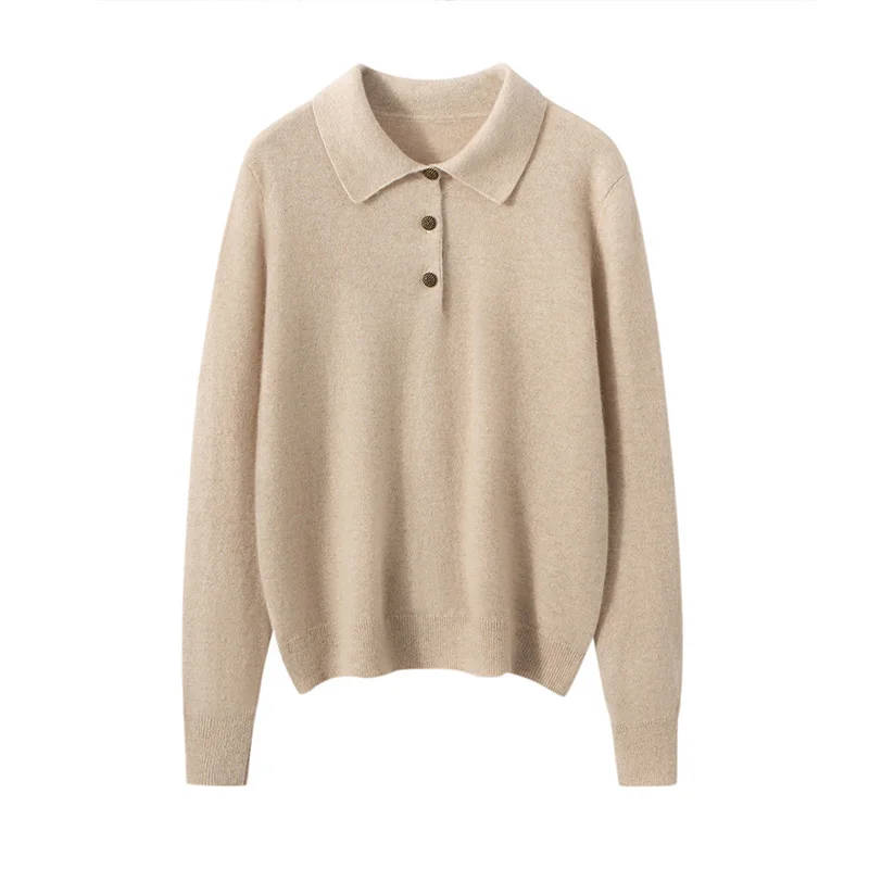 

Pure Cashmere Knitted Base Shirt Women's Collar Color Sweater Warmth for Autumn Winter New Arrival Commute Style