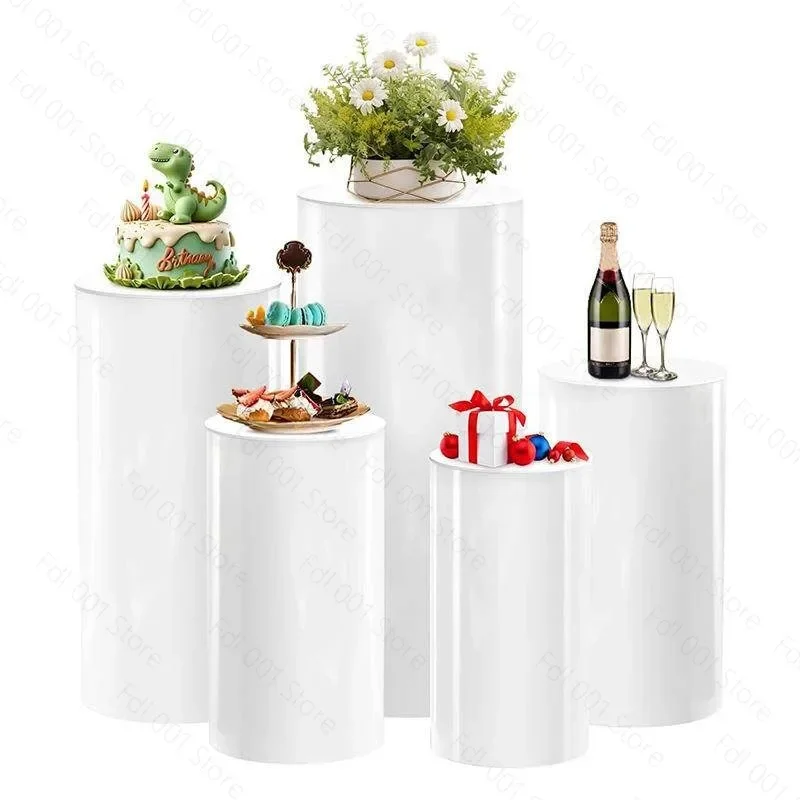 Acrylic Round White Display Stand Cylinder Base Stand Festival Party Event Decor Holder for Candy Dessert Showcase
