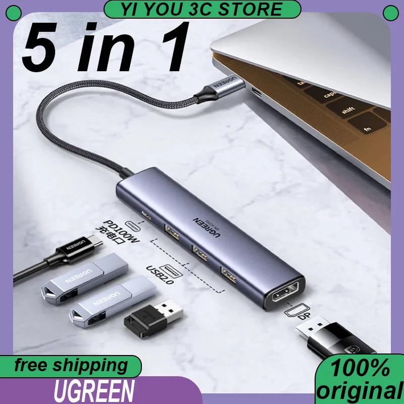 

UGREEN Расширительная док-станция USB C HUB Type C 3.1 к HDMI 4K SD TF PD 100 Вт Адаптер для Macbook iPad Pro Air M2 M1 Аксессуары для ПК 5 Гбит/с