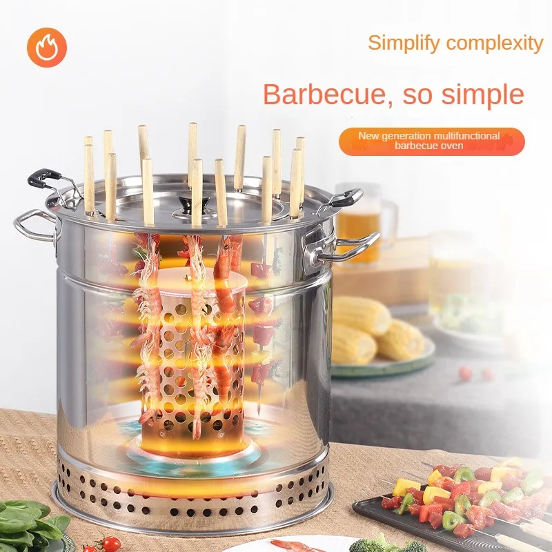 CG-S20  Outdoor Portable Stainless Steel BBQ Smokeless Operation-free Charcoal Camping Barbecue Cooking Grill