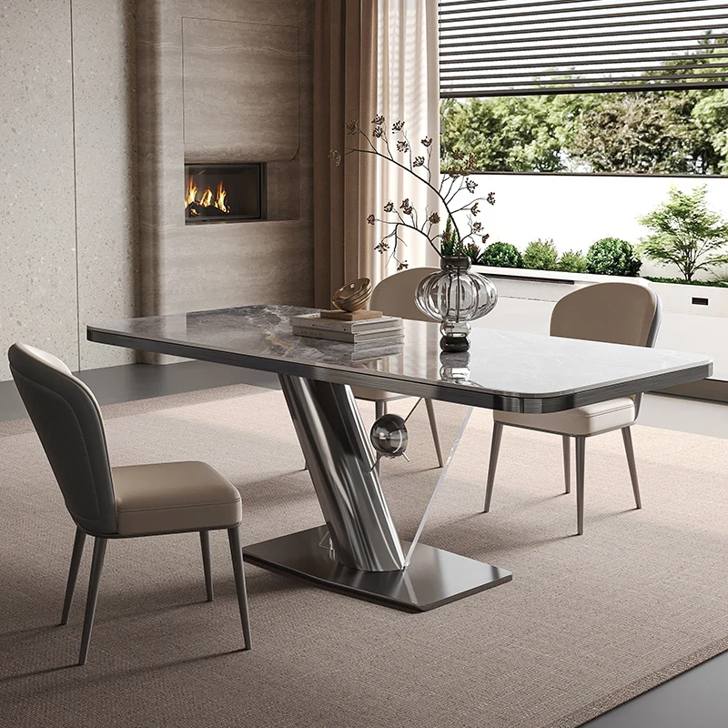 Rock board dining table rectangular household small unit designer Italian minimalist modern light luxury dining table and chair