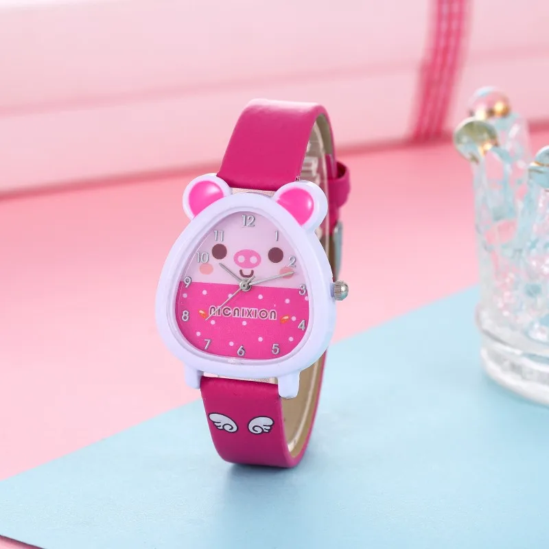 Hot selling new cartoon color cute ear print color children\'s watch for boys and girls, elementary school quartz watch