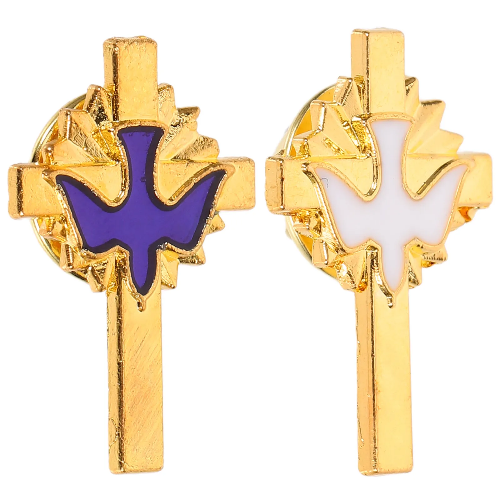 2Pcs Elegant Peace Dove and Cross Brooch Set Alloy Religious Lapel Pin for First Communion Baptism Party Catholic Christian