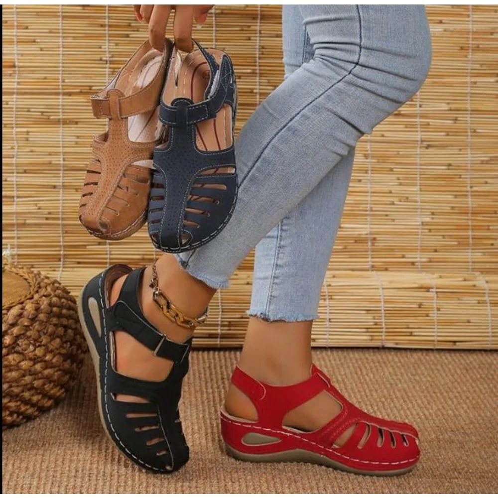 

New Summer Women Wedge Sandals Premium Orthopedic Open Toe Sandals Vintage Anti-slip Leather Casual Female Platform Retro Shoes