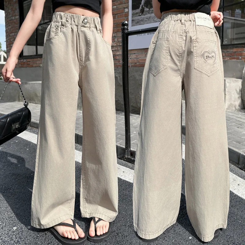 Teens Girls Casual Pants Summer Loose Cool Wide Leg Pants for Kids Daily All-match Thin Children Beach Trousers 8 10 12 14 Years