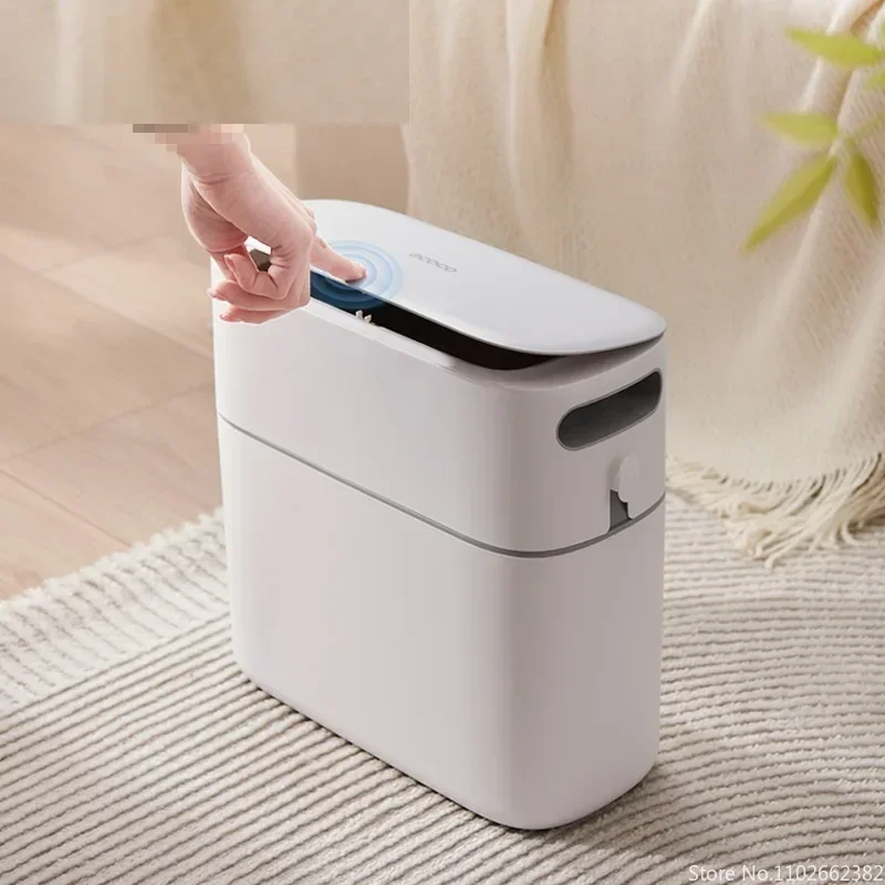 Creative Stitched Trash Can with Lid Household Toilet Kitchen Living Room Automatic Wrapping Paper Bucket Convenient Compost Bin