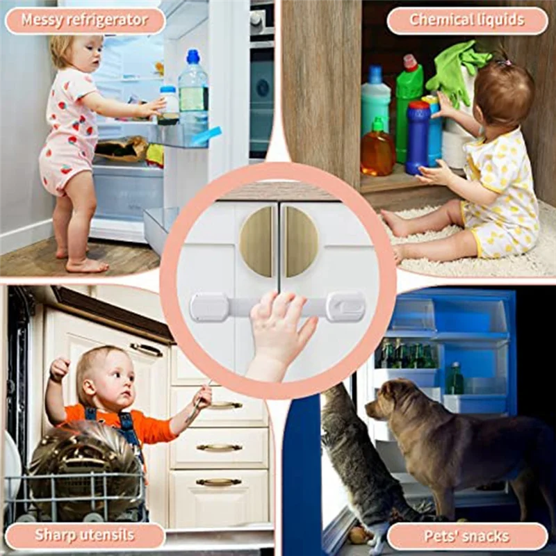 

ABPR-Замки с защитным ремнем для холодильника, шкафов и многого другого, регулируемый ремень для унитаза, сверление не требуется, простая установка, 6 шт.