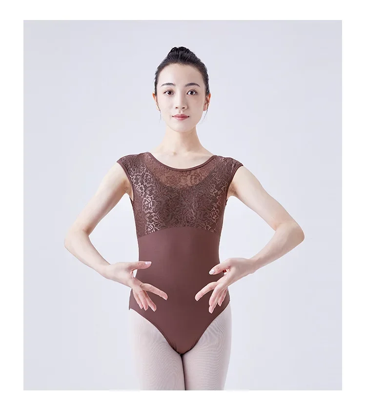 Balletmaillots Vrouwen Volwassen Gymnastiek Ballerina Dans Ballet Bodysuit Dansen Kant Patchwork Mouwloos Turnpakje Vrouwen Badkleding