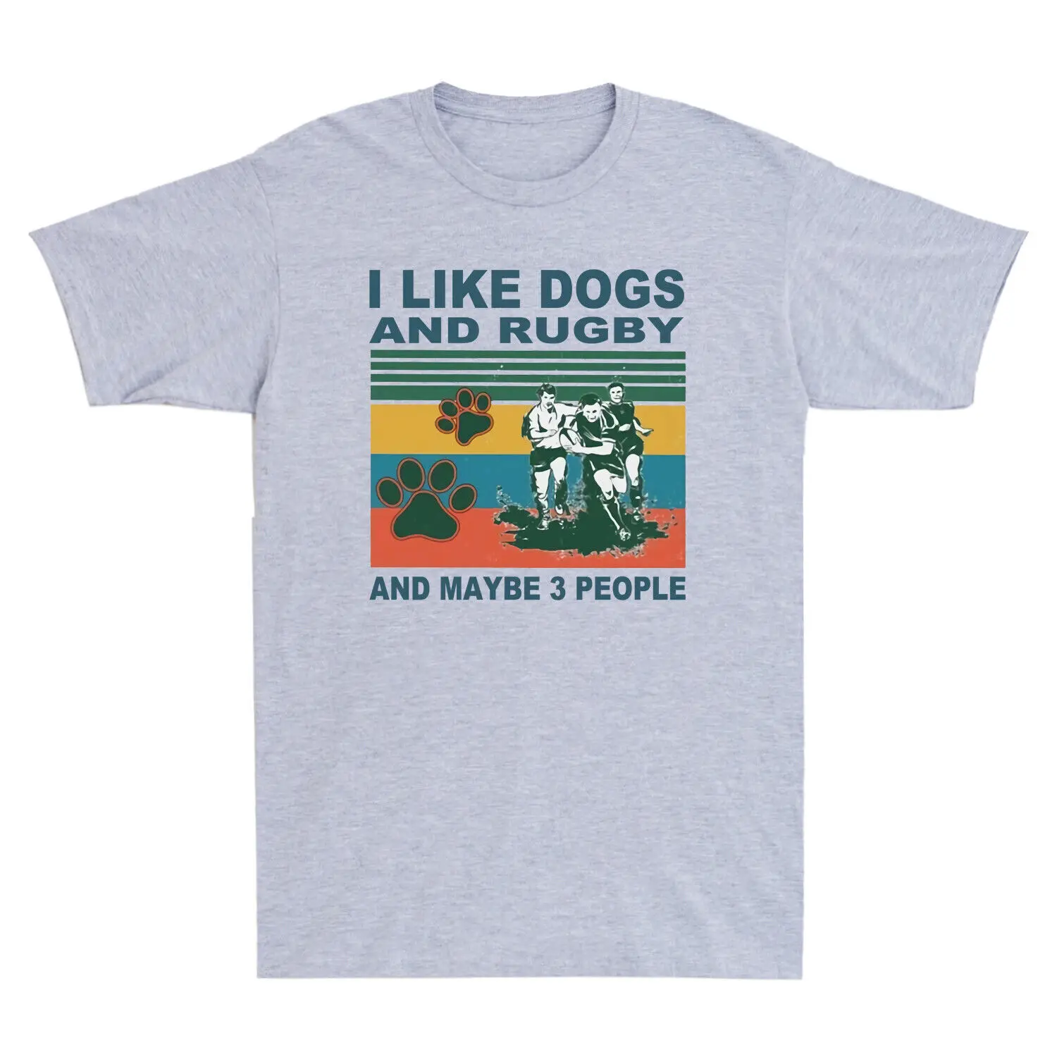 

I Like Dogs And Rugby And Maybe 3 People Vintage T-Shirt Novelty Men's Tee Gift