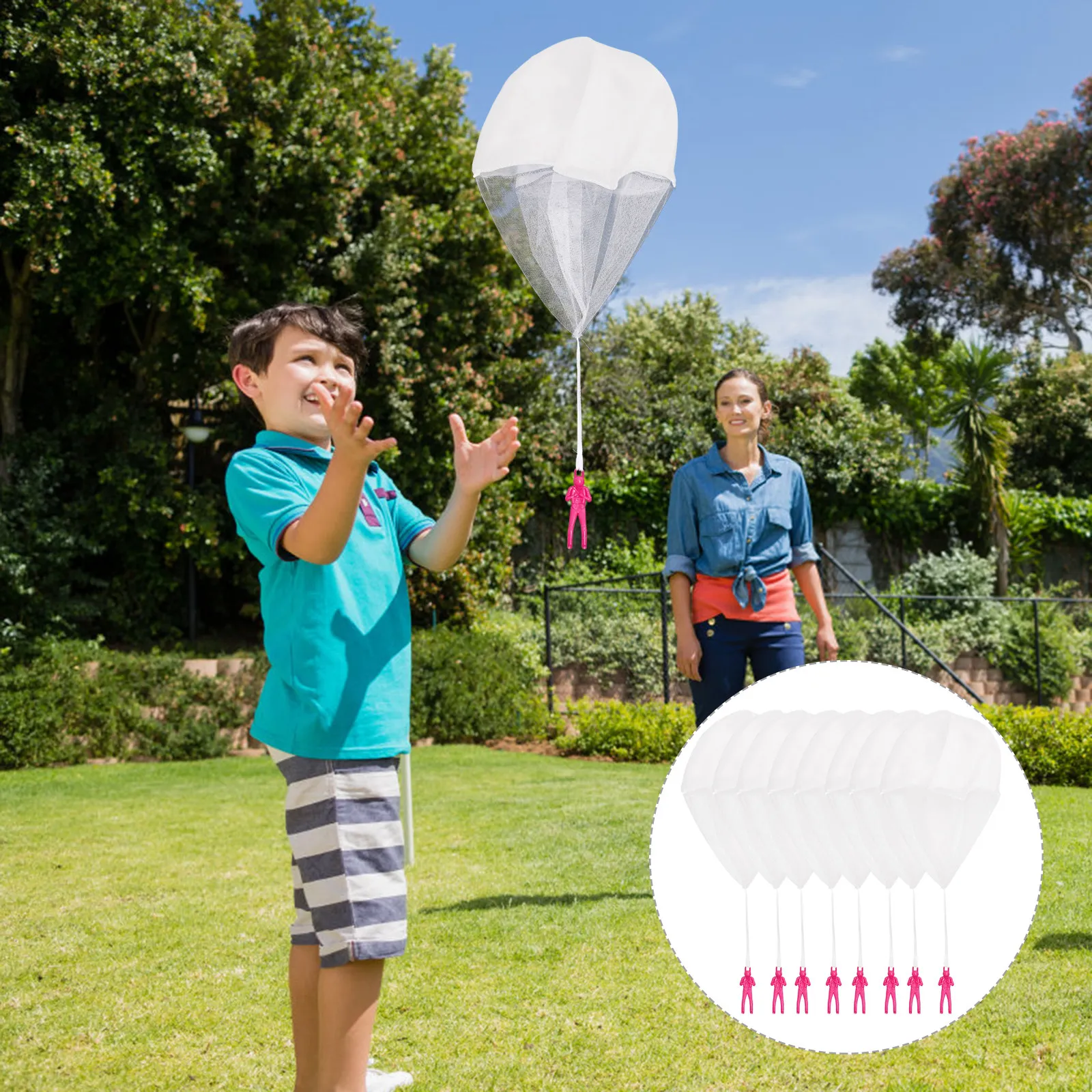 

8Pcs White DIY Parachute for Kids Drawing Mini Soldier Parachute Flying Plaything Outdoor Fun Landing Simulation Creative Skill