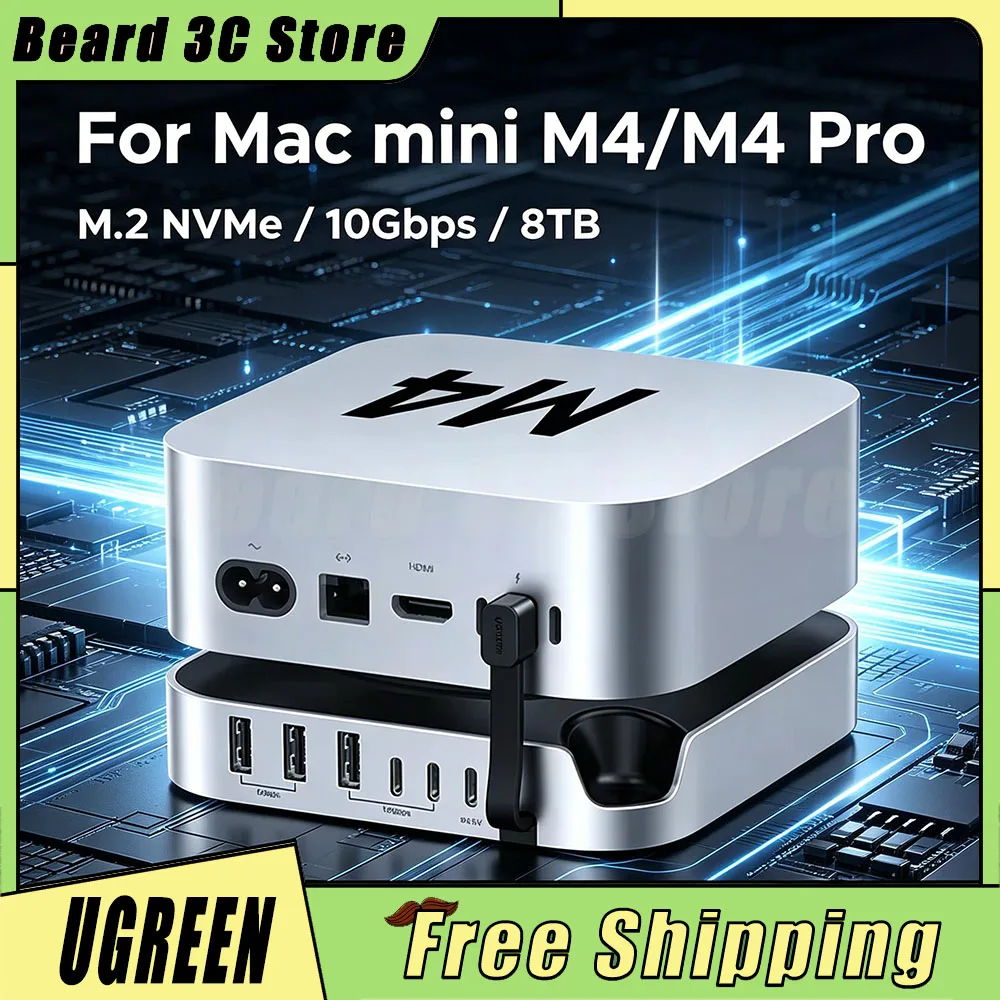 Ugreen Hub USB con Estación de Acoplamiento SSD de 8TB (Máx. 170MB/s), Divisor USB de 10Gbps con Puertos USB-A y USB-C, Ranuras SD y TF para M.2 NVMe, Mac Mini M4, M4 Pro