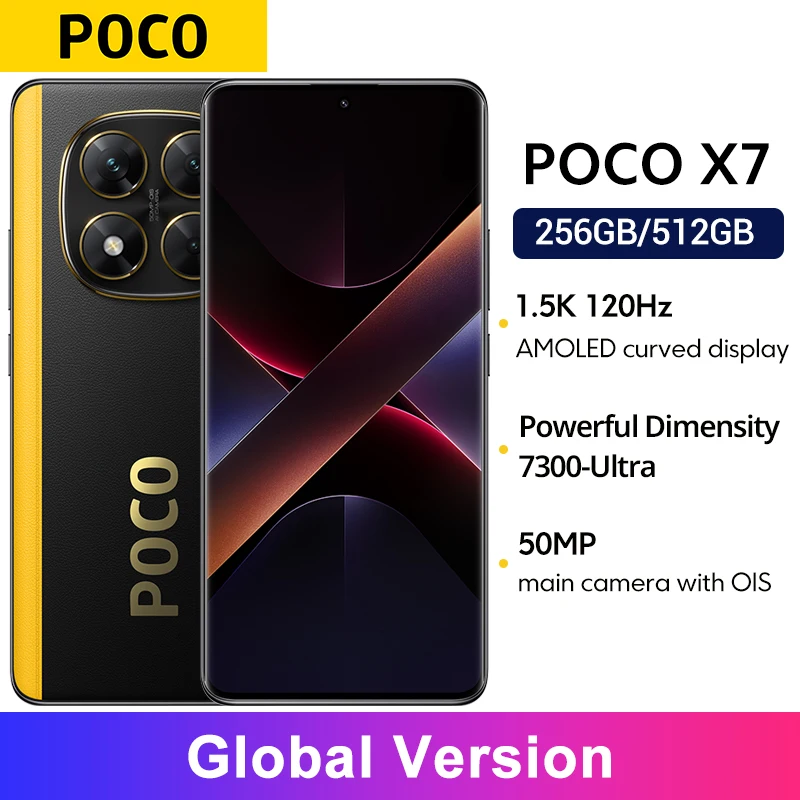 Versión Global POCO X7 Smartphone 50MP Cámara Dimensidad 7300-Ultra NFC 6.67 "1.5K 120Hz AMOLED pantalla curva 5110mAh 45W IP68