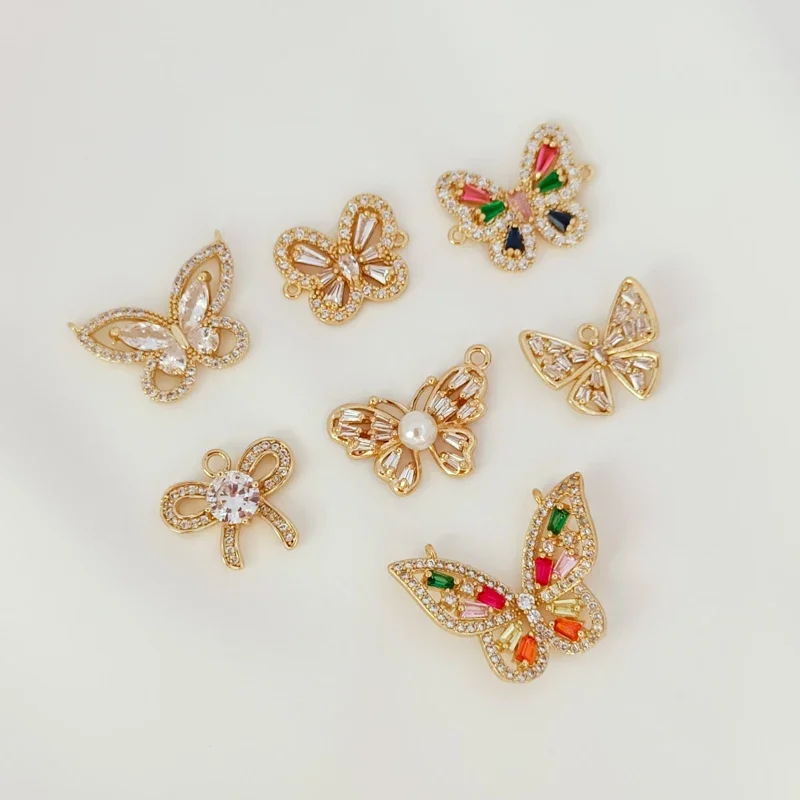 

14K Gold-plated Micro-inlaid Trapezoidal Zircon Butterfly Double Pendant Bracelet Necklace Pendant DIY Handmade Accessory