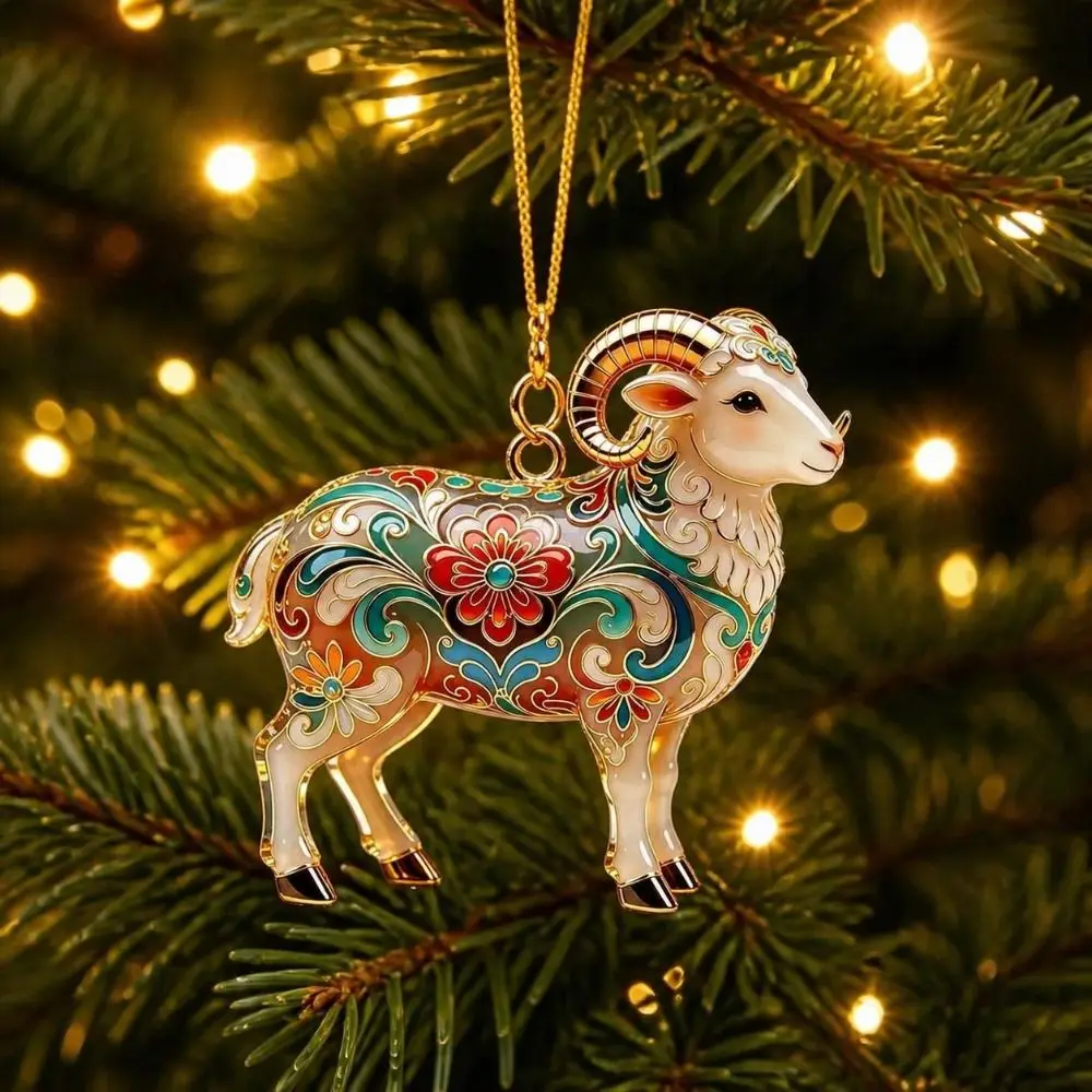 2D Flat Christmas Tree Sheep Ornament Acrylic Artificial Rhinestone Xmas Tree Sheep Hanging Ornaments Simulation Shining