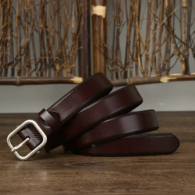 2.4CM Wide Simple and Stylish Leather Belt for Women with Buckle, Top Layer Cowhide, Trendy Jeans Belt for Women