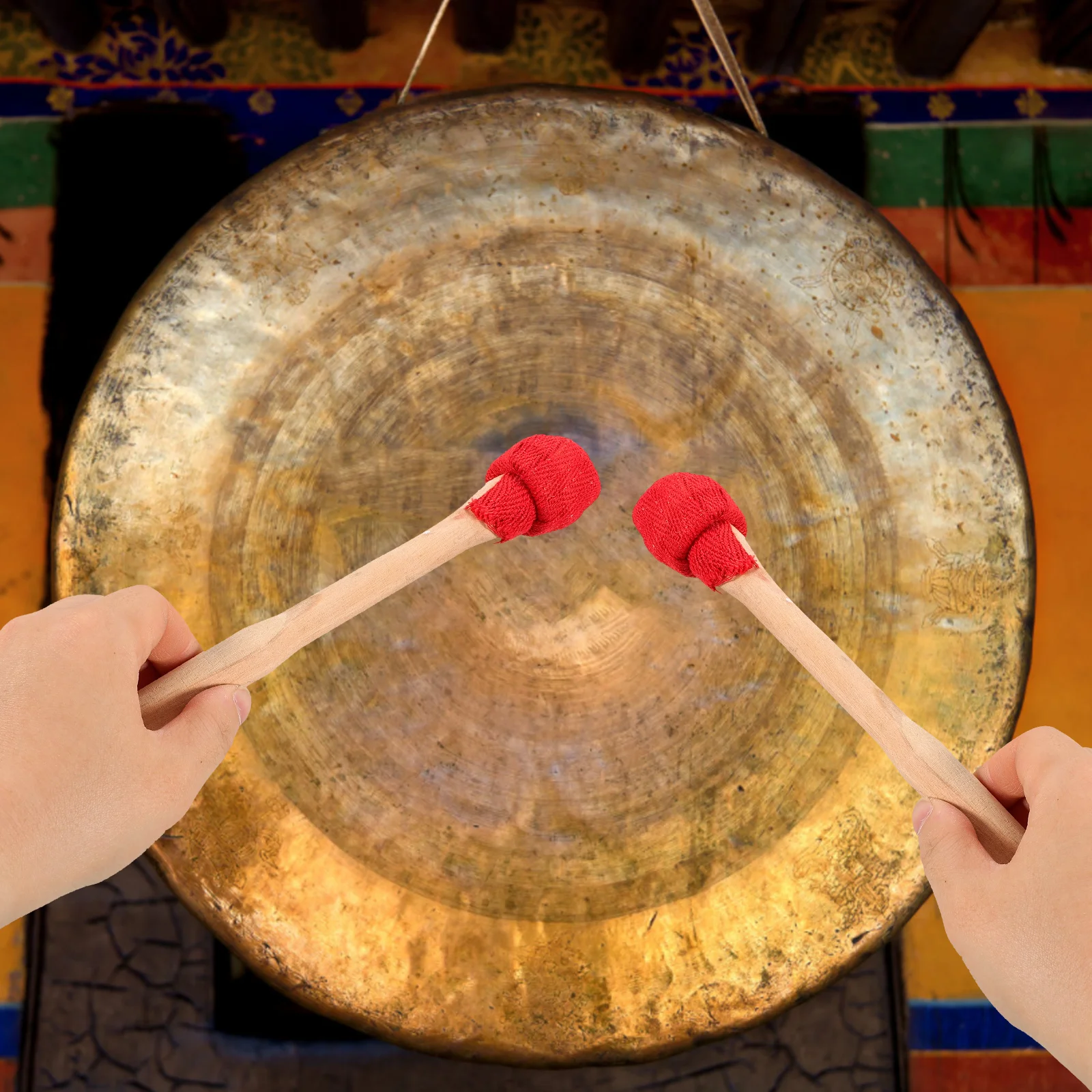 

2 Pcs Small Gong and Drumstick Drumsticks Accessories Percussion Instrument Mallet Hammer Cloth Drumming Mallets Accessory