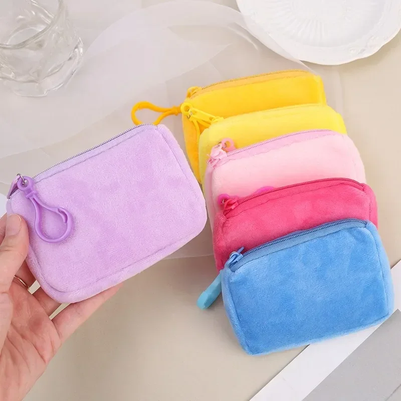 6pcs Cute Candy Color Plush Coin Purse Women Mini Square Change Pouch Wallet Headphone Bag Key Holder Portable Zero Wallet Box