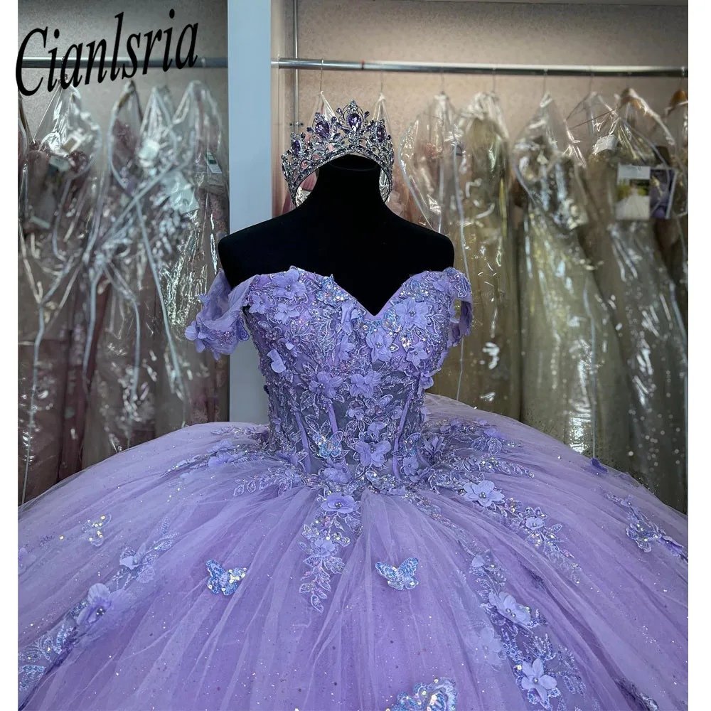 Lilac Off The Shouler Ball Gown Quinceanera Dresses For Girls 2023 Beaded Celebrity Party Gowns Appliques Graduation Vestido