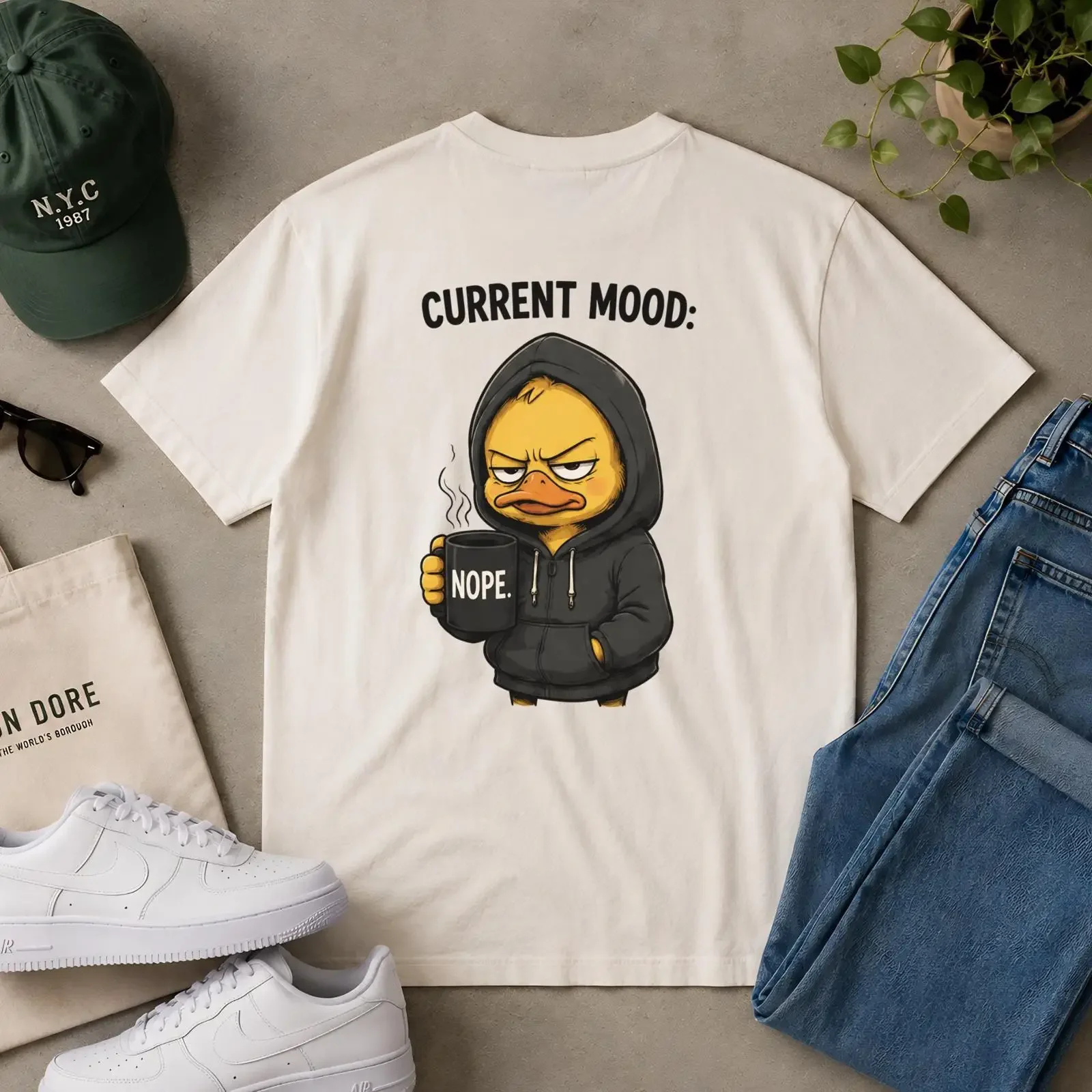 Current Mood Nope Annoyed Duck T shirt Funny Sarcastic Coffee Lover Comfortable Casual Humor vintage Washed homme Slightly