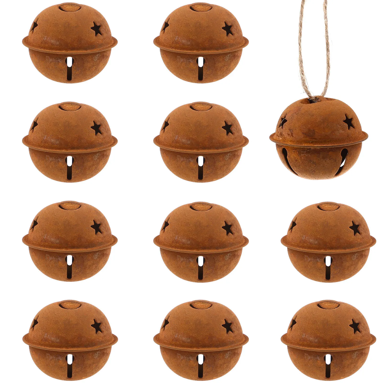 

12pcs 40Mm Star Cutout Rusty Metal Christmas Craft Jingle Bells For Tree Wedding Holiday Decoration Xmas Hanging Bells