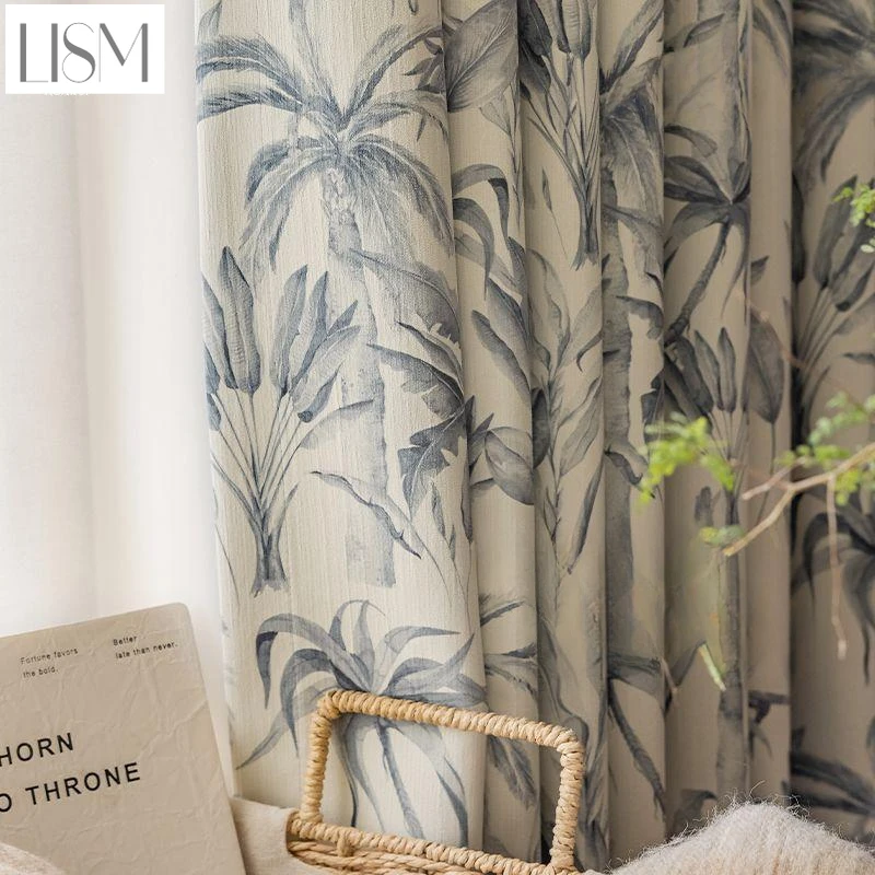 French Ink Plant Texture Curtains  for Living Room Cyclic Versatile High-end Window Curtains Home Decoration Hanging Blackout