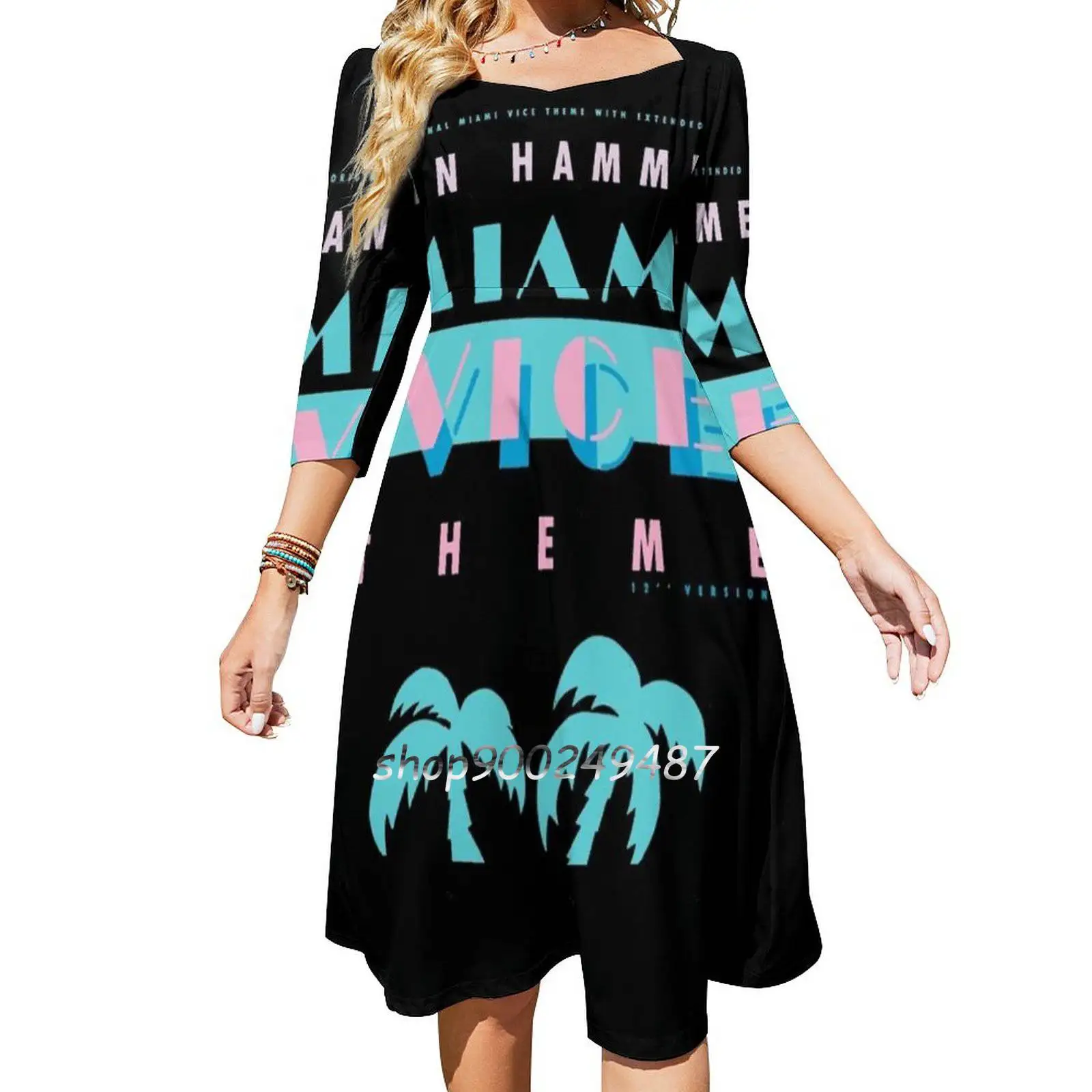 Jan Hammer-Miami Vice Theme Square Neck Dress New Plus Size Elegant Women Waist Tight Dress Jan Hammer Crocketts Theme Miami