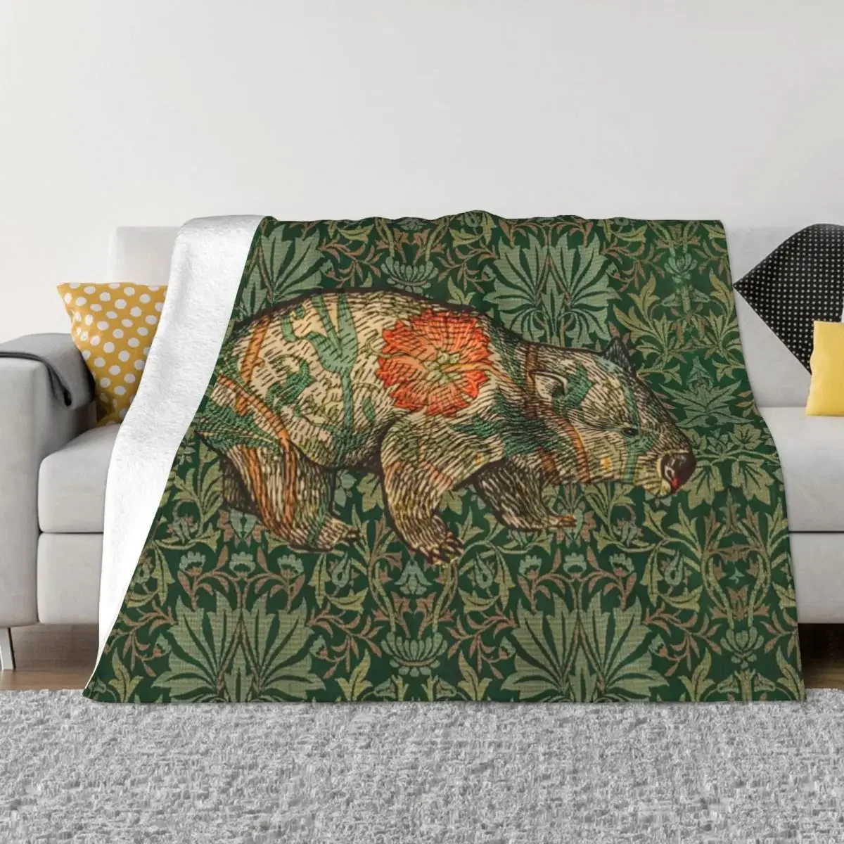 

Rossetti's Wombat in Green Flower Garden Throw Blanket Tourist Beach Blankets