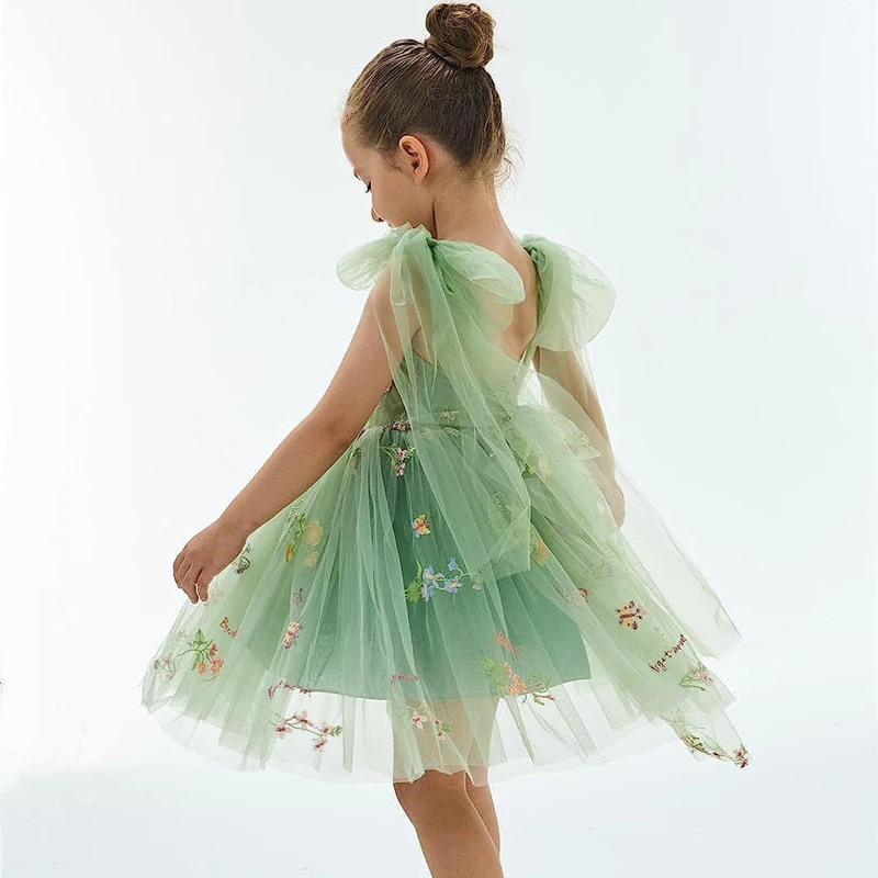 Bebe Girl Casual Tutu Dress Toddler Embroidery Flower Summer Dresses for Tween Girl Clothes Mesh Tulle Birthday Party Dresses