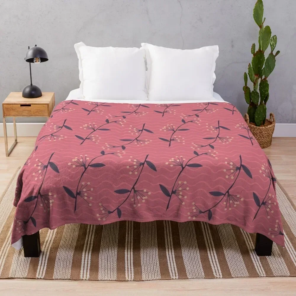 

minimal pattern with branch and leafs Throw Blanket Outdoor Soft Blanket for Picnic Beach Camping