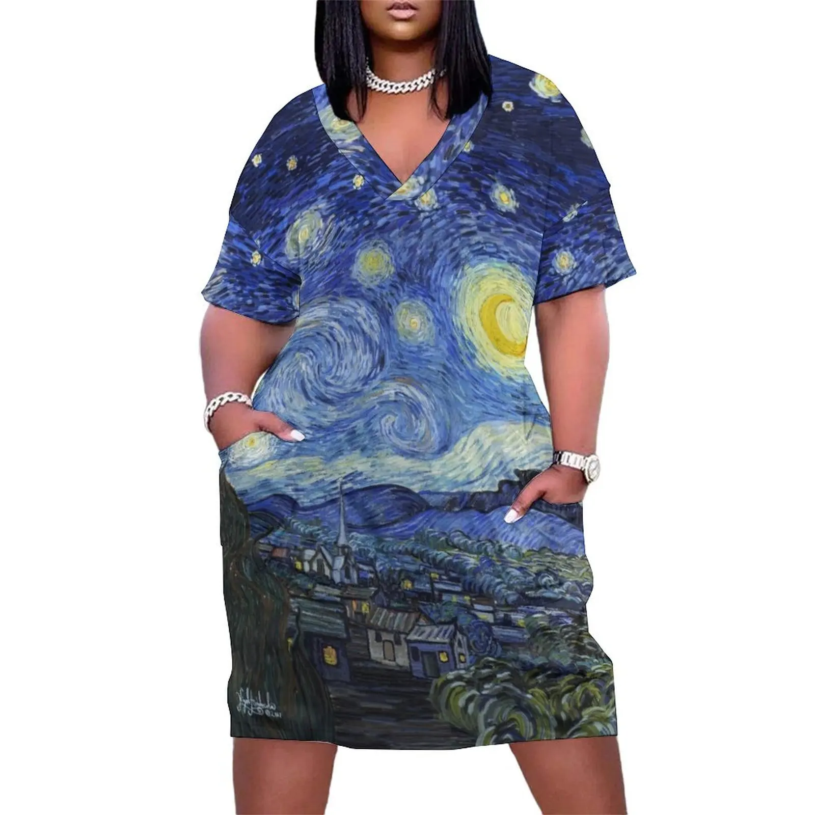 

The Starry Night Panorama Loose Pocket Dress long sleeve dresses Summer skirt Summer dresses for women