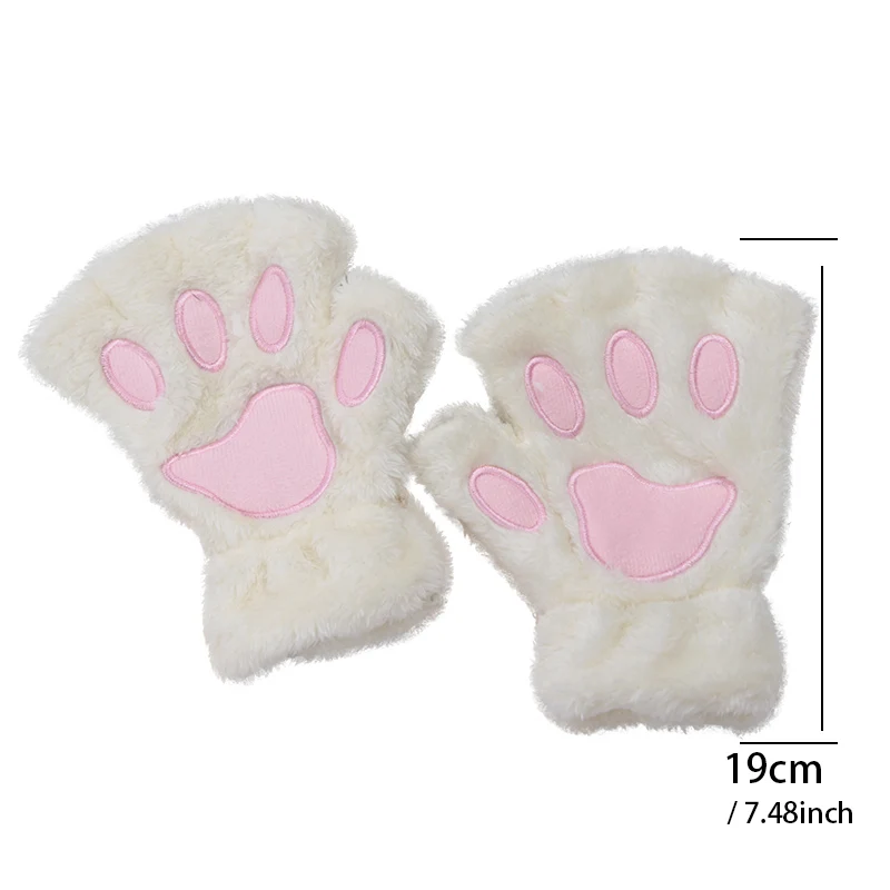 Cartoon Cat Paw Gloves Winter Cute Girl Open Finger Gloves Women Plush Warm Mittens Thickened Fluffy Bear Paw Half Finger Gloves