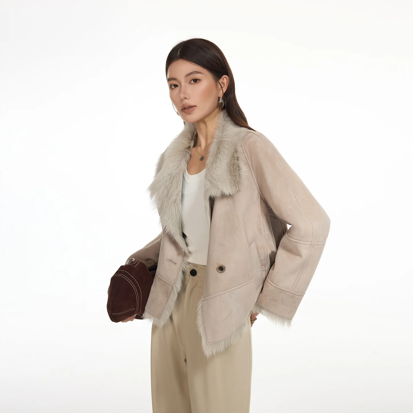 TAJIANE Natürliches toskanisches Schaffell mit angebrachtem Wollmantel, schicker echter Pelzmantel, Premium-Oberbekleidung, 2025, Winterkleidung für Damen