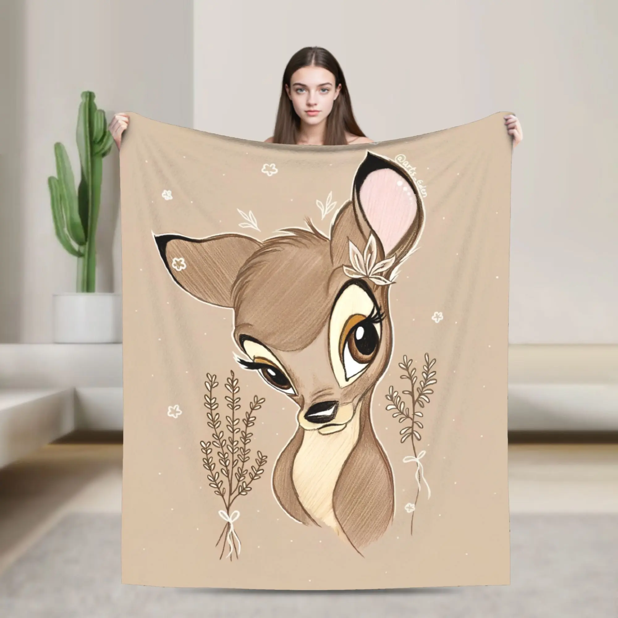 Cute Bambi Blanket Cartoon Deer   Flannel Throw Blankets Summer Air Conditioning Decoration Soft Warm Bedspreads,