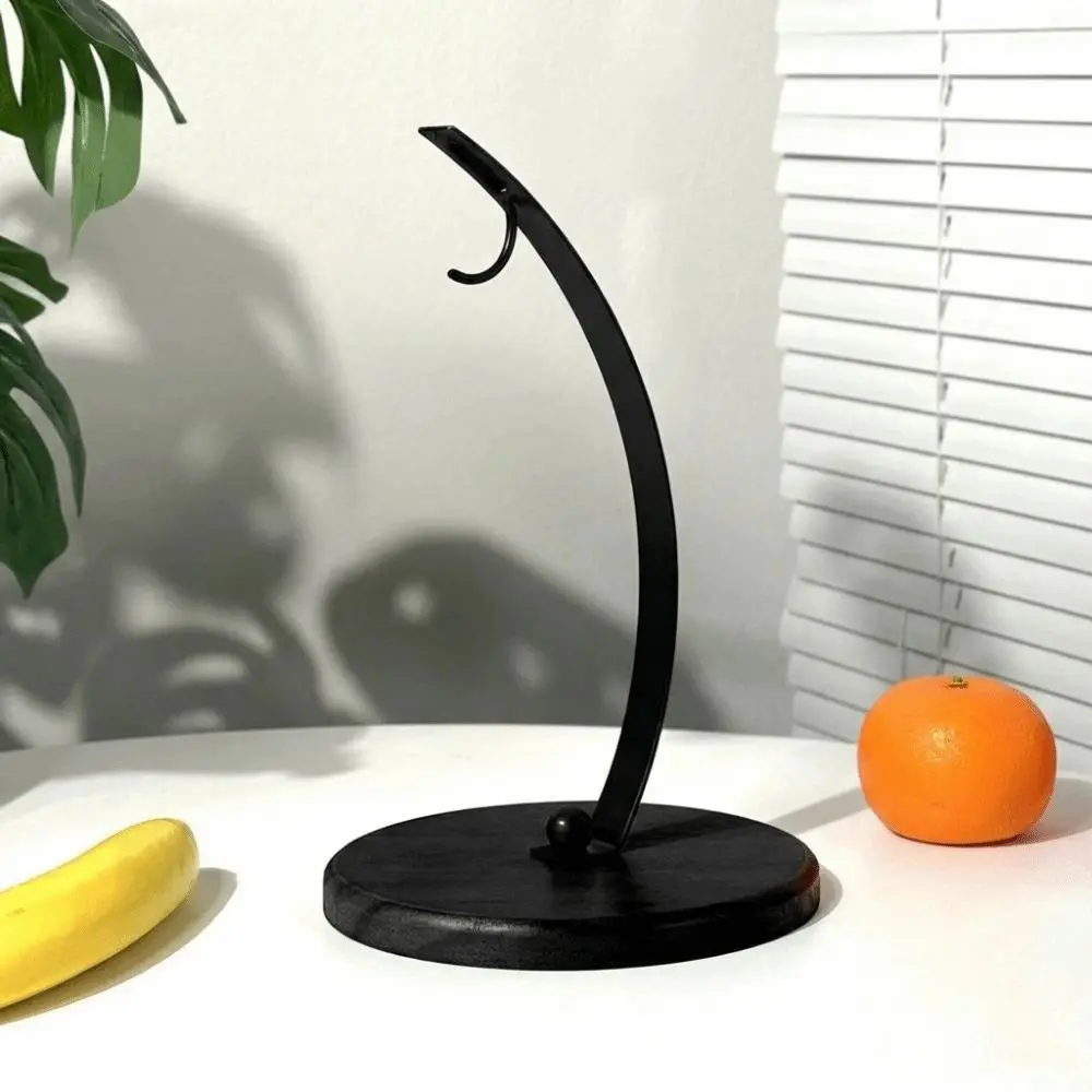 Draining Metal Banana Holder Stable Stand With Wood Base Fruit Storage Holder Hanging with Hook Banana Hanger Rack Home Use view 2