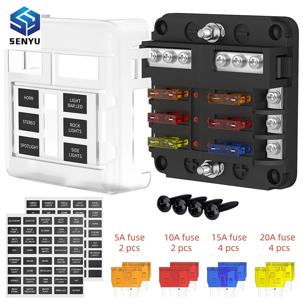 MAX 100A 6 Ways Fuse Box LED Warning Indicator 12V Power Distribution Panel Car Boat Fuse Box Holder With Plastic Cover