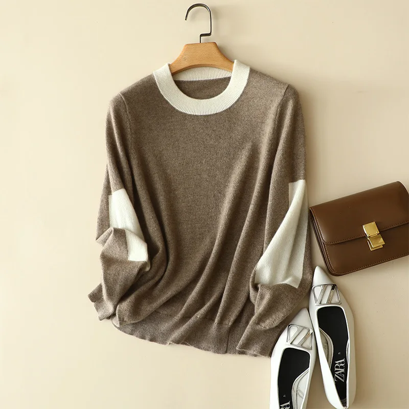 

masigoch fashion contrast 100% cashmere sweater crewneck