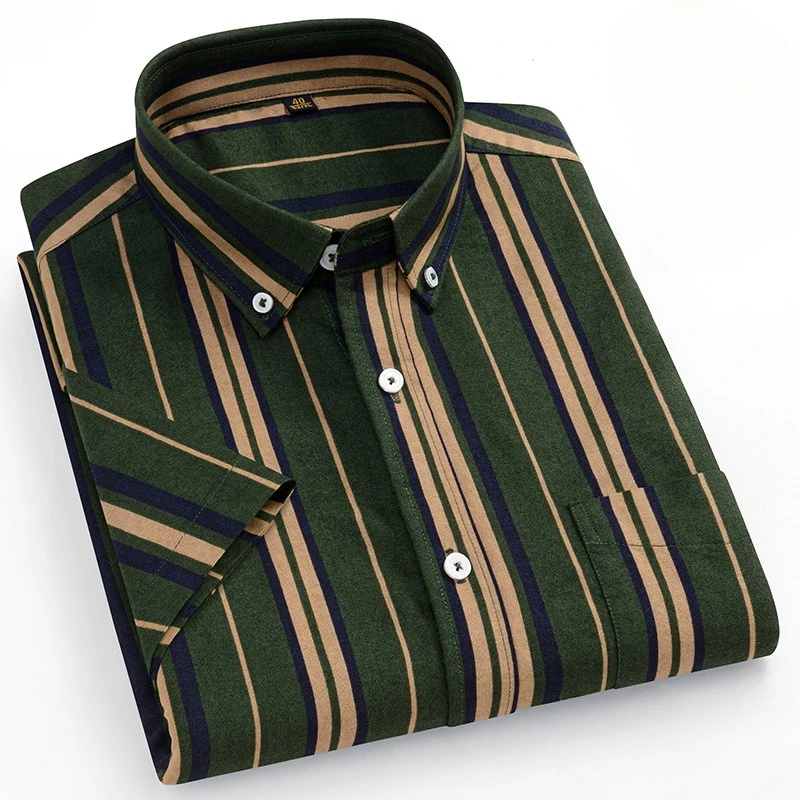 New in shirt plus size 14xl fashion summer 100%cotton oxford plaid short sleeve shirt for man designer office elegant clothes