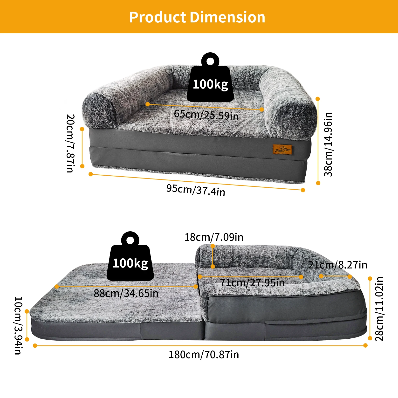 180cm Giant Dog Bed, Human Size Foldable Orthopedic Pet Bed with Plush Cover, Extra Large Calming Dog Mattress
