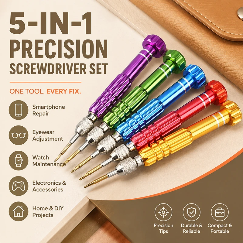 Aluminum Alloy 5-in-1 Mini Screwdriver S2 Steel Bits Repair Tool Set for Cell Phone Disassembly Portable Hand Tool Kit
