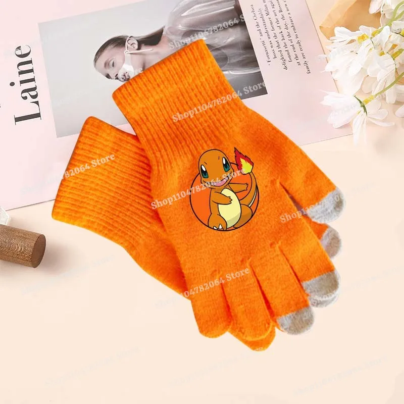 Guantes de punto de Pokemons para niños y niñas, manoplas de dibujos animados de Anime, guantes cálidos para pantalla táctil para otoño e invierno, regalos de navidad