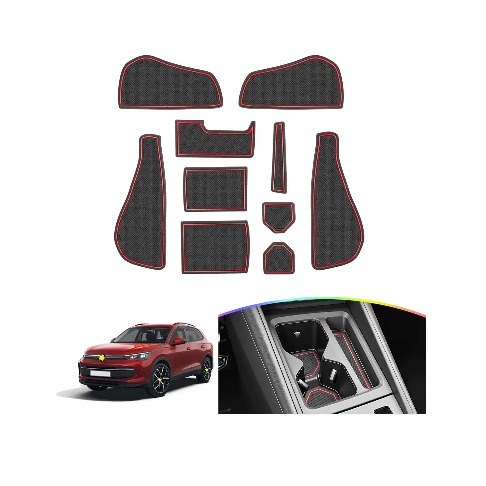 

12-Piece Black Carbon Fiber Door Slot And Console Liners For 2022-2026 Taos Interior Protection