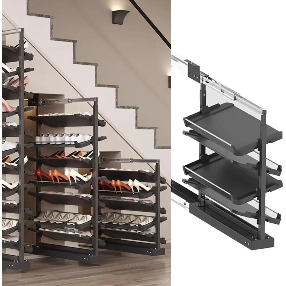

Pull-Out Shoe Rack Organizer or Closet Shoe Cabinet,Adjustable Height Retractable Metal Stackable Shoe Rack, Veal Shel Organizer