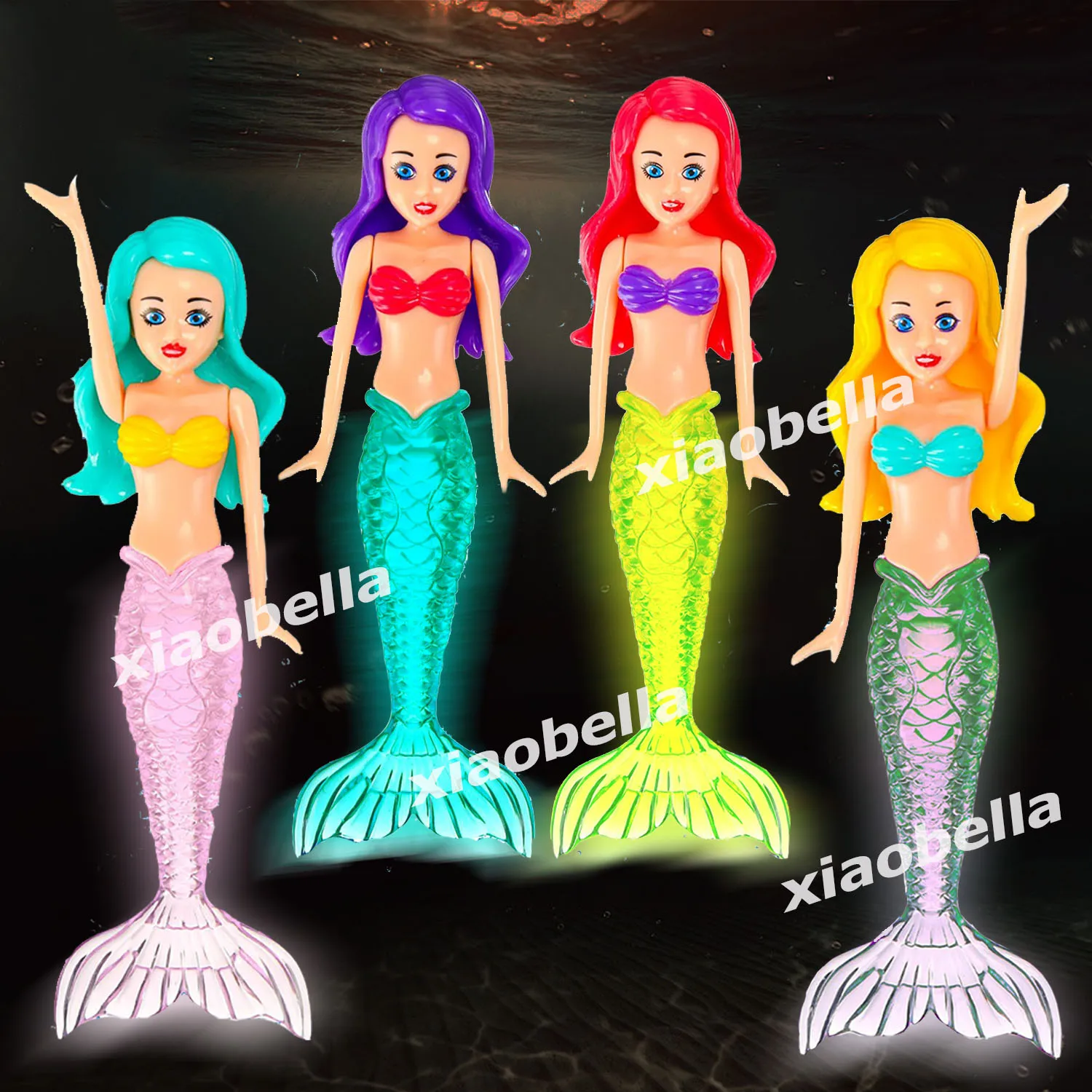 Set di 4 giocattoli da immersione a forma di sirena che si illuminano al buio, giochi da bagno e piscina all'aperto per bambini piccoli, ragazzi, ragazze, adolescenti e adulti