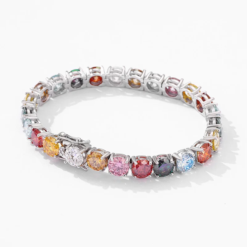 OEVAS 3MM 4MM 5MM 6.5MM Colored Tennis Moissanite Gemstone Bracelets Hand Chain 100% 925 Sterling Silver Fine Jewelry Party Gift