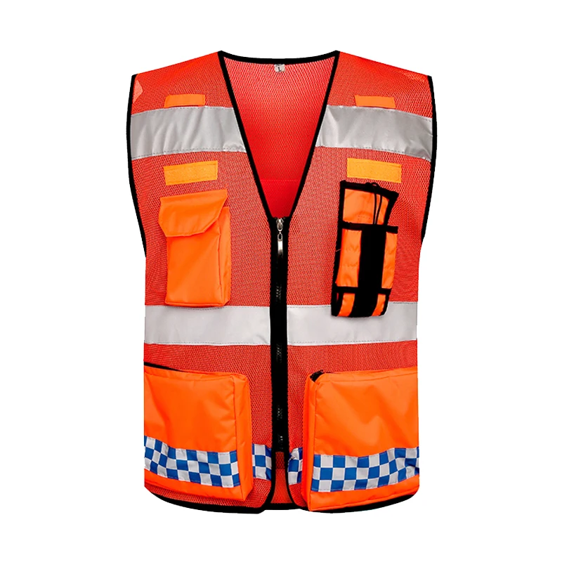 Black Safety vest reflective vest construction workwear with Reflective stripes