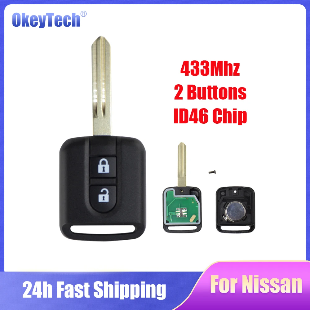 

OkeyTech 2 Buttons Remote Control Car Key 5WK4876 5WK For Nissan Elgrand X-TRAIL Qashqai Navara Micra Note NV20 433MHZ ID46 Chip